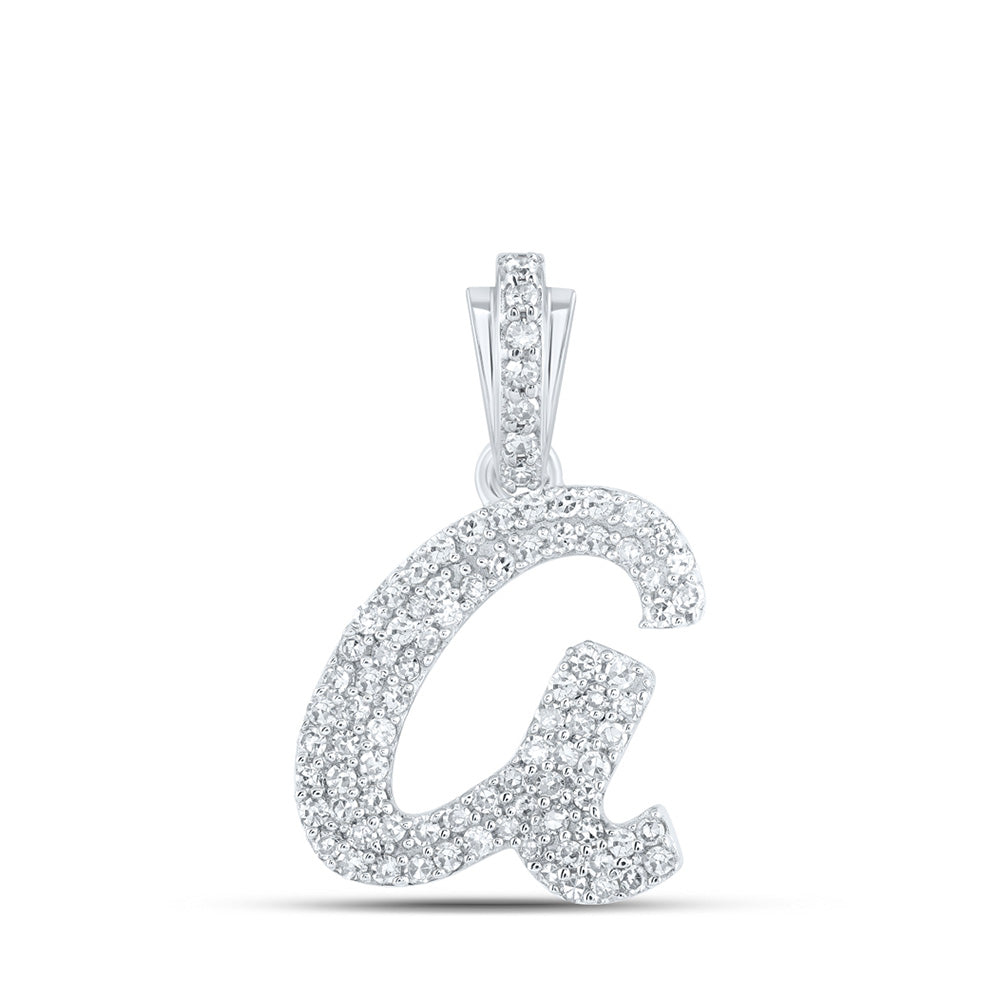 10kt White Gold Womens Round Diamond A Cursive Initial Letter Pendant 1/3 Cttw