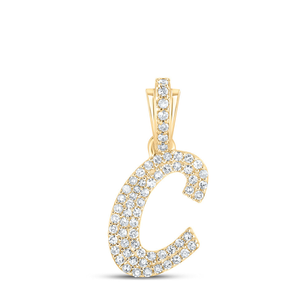 10kt Yellow Gold Womens Round Diamond C Cursive Initial Letter Pendant 1/4 Cttw