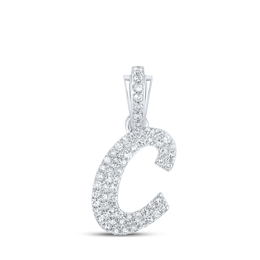 10kt White Gold Womens Round Diamond C Cursive Initial Letter Pendant 1/4 Cttw