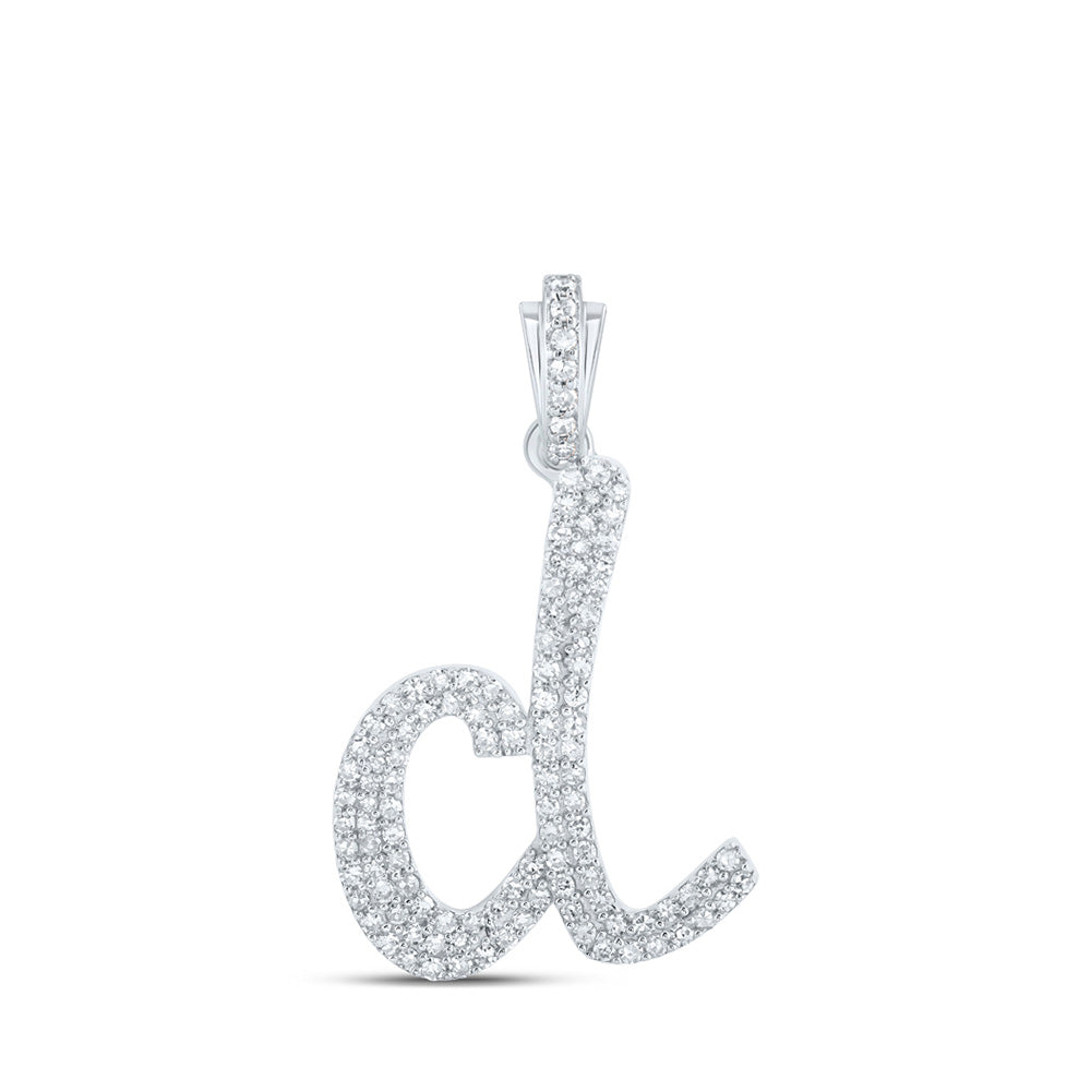 10kt White Gold Womens Round Diamond D Cursive Initial Letter Pendant 1/2 Cttw