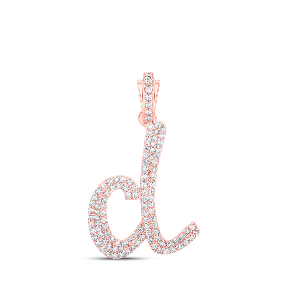 10kt Rose Gold Womens Round Diamond D Cursive Initial Letter Pendant 1/2 Cttw