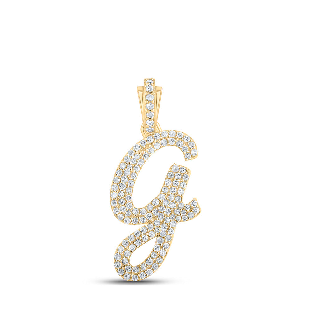 10kt Yellow Gold Womens Round Diamond G Cursive Initial Letter Pendant 1/2 Cttw