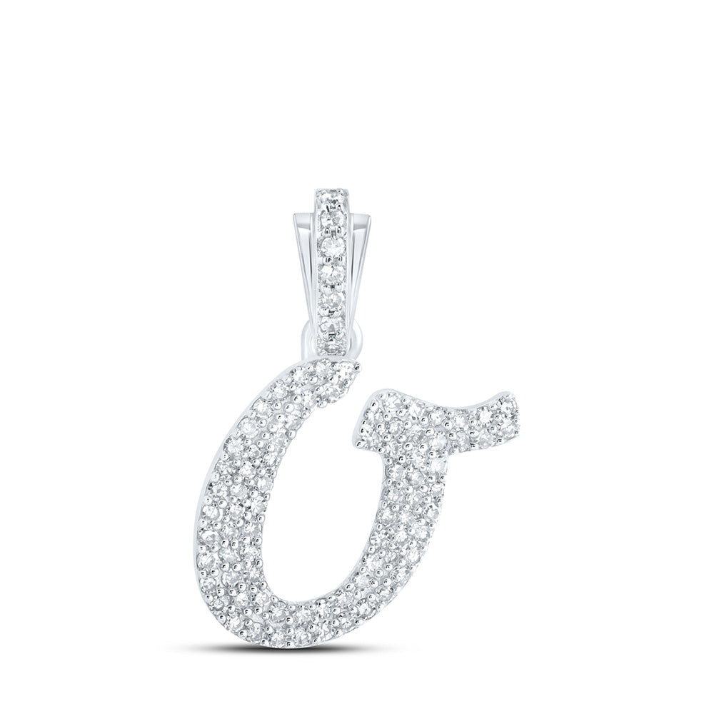 10kt White Gold Womens Round Diamond O Cursive Initial Letter Pendant 1/3 Cttw