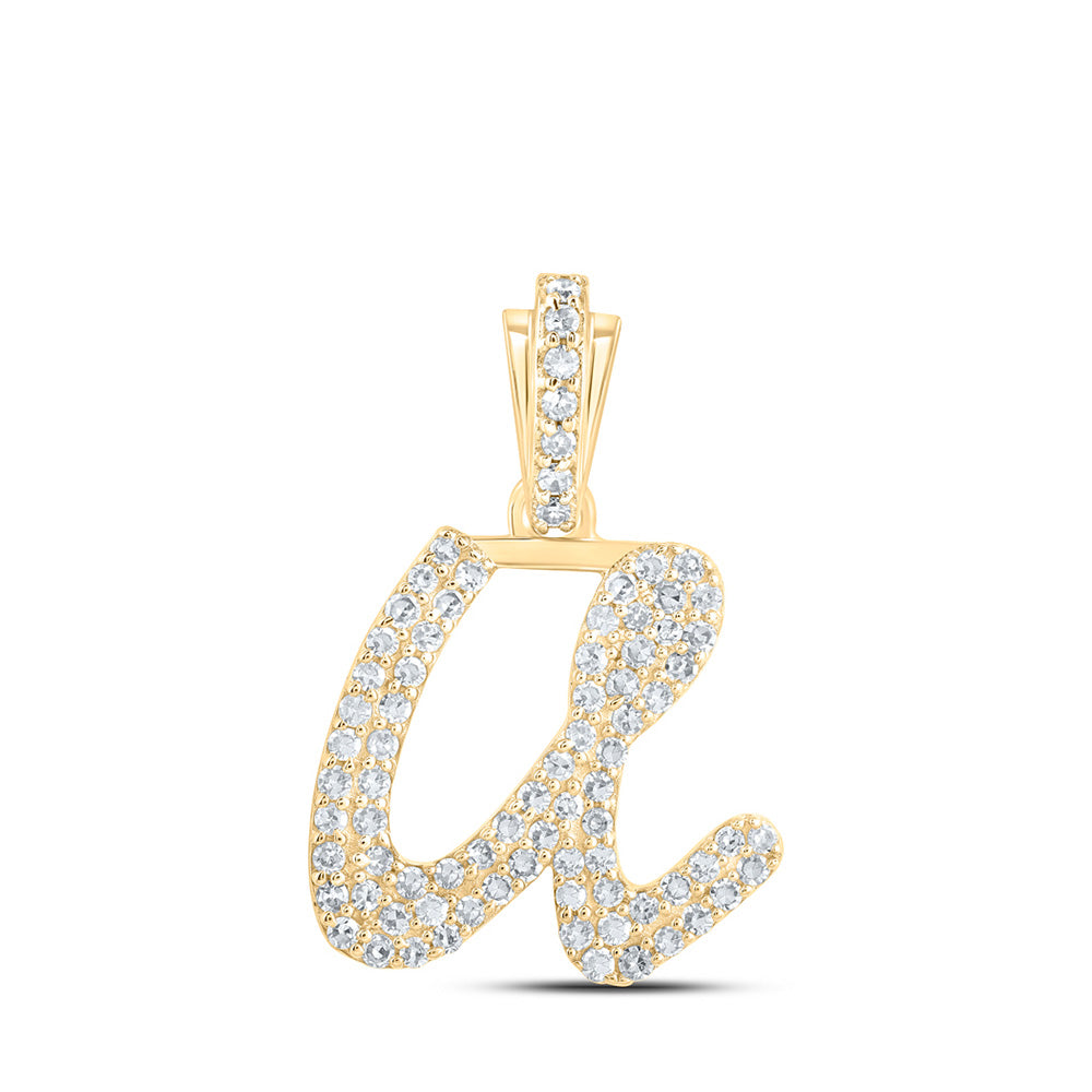 10kt Yellow Gold Womens Round Diamond U Cursive Initial Letter Pendant 1/3 Cttw