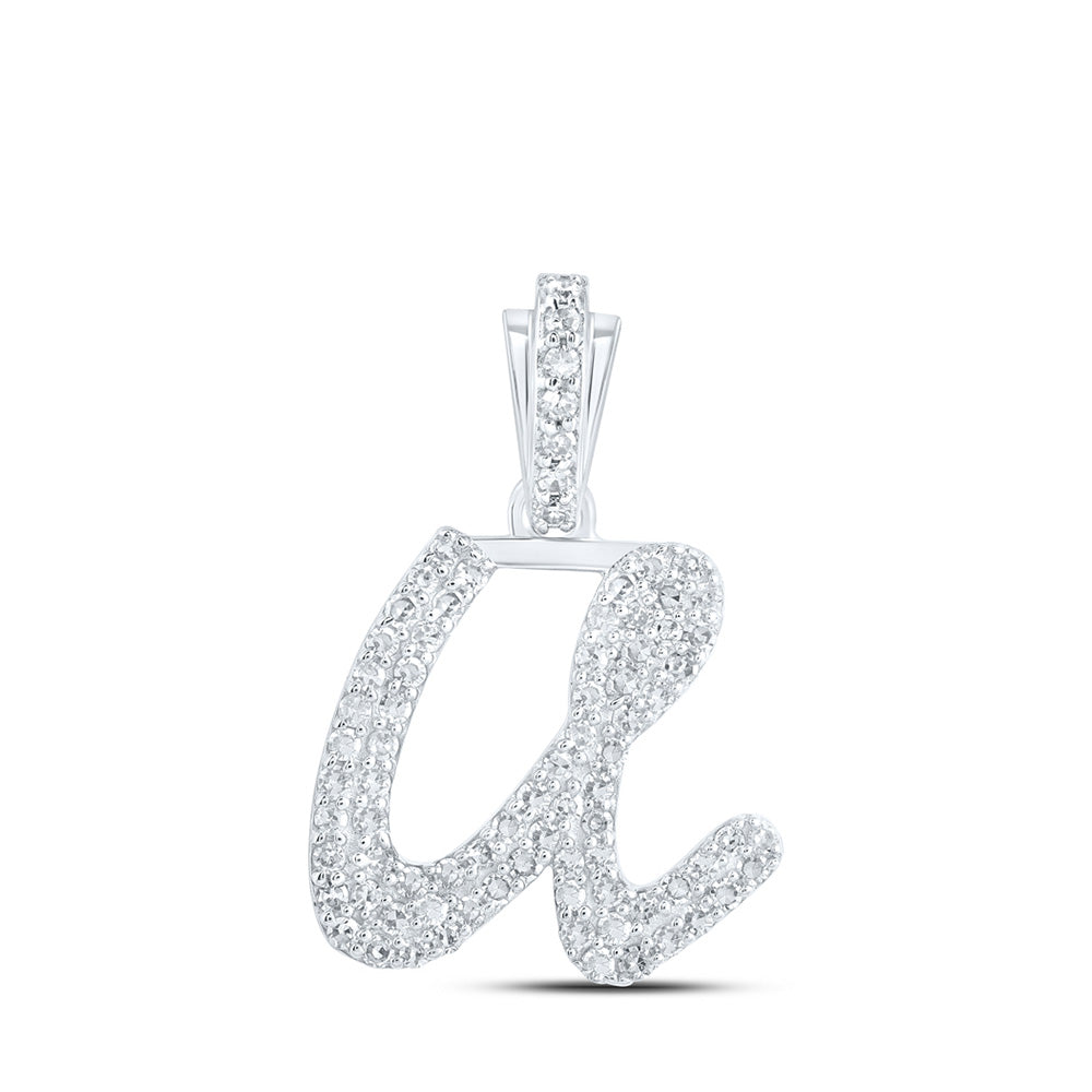 10kt White Gold Womens Round Diamond U Cursive Initial Letter Pendant 1/3 Cttw