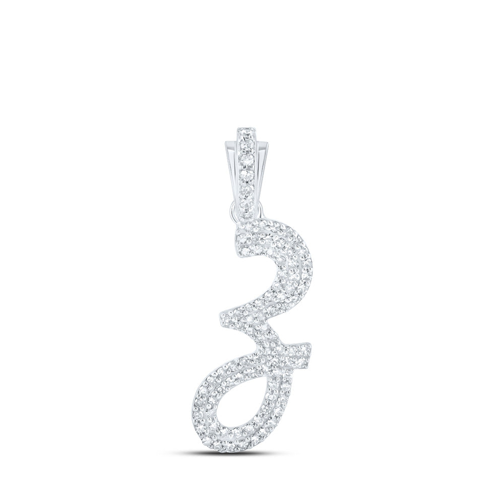 10kt White Gold Womens Round Diamond Z Cursive Initial Letter Pendant 1/3 Cttw