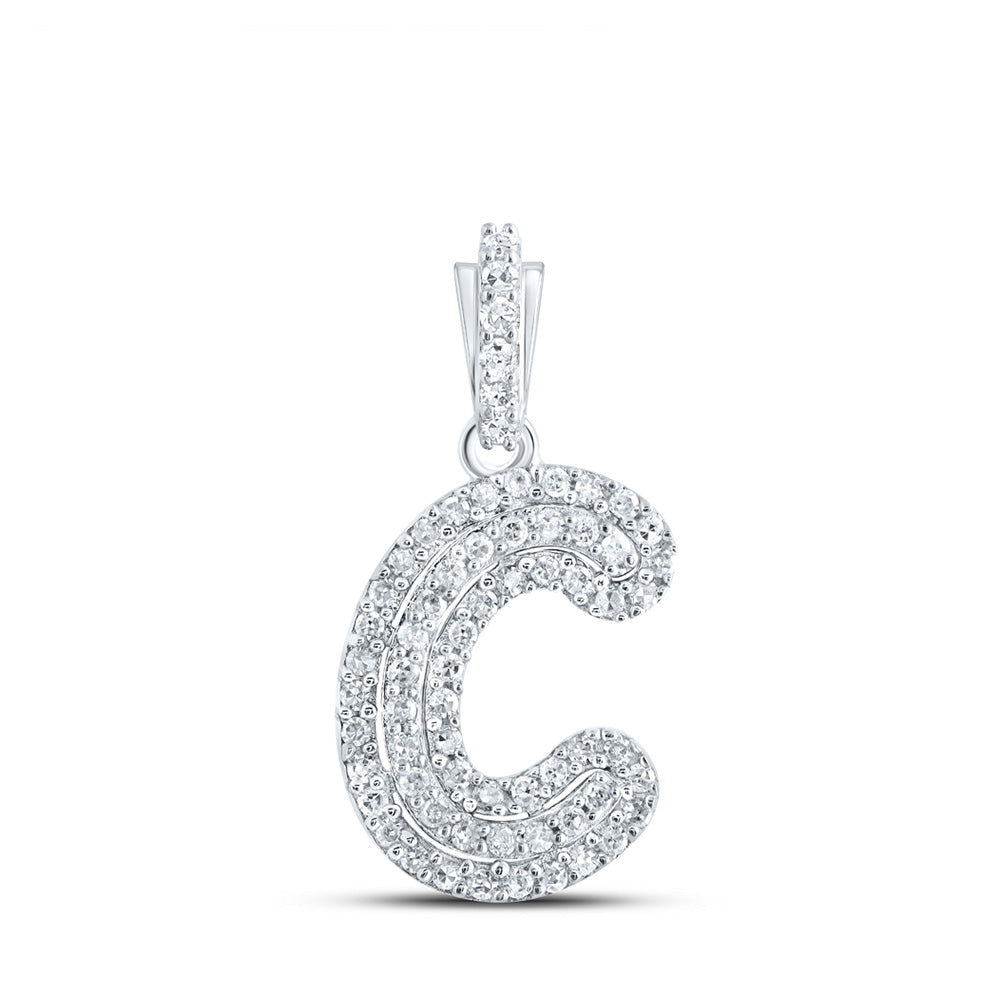 10kt White Gold Womens Round Diamond C Initial Letter Pendant 1/6 Cttw