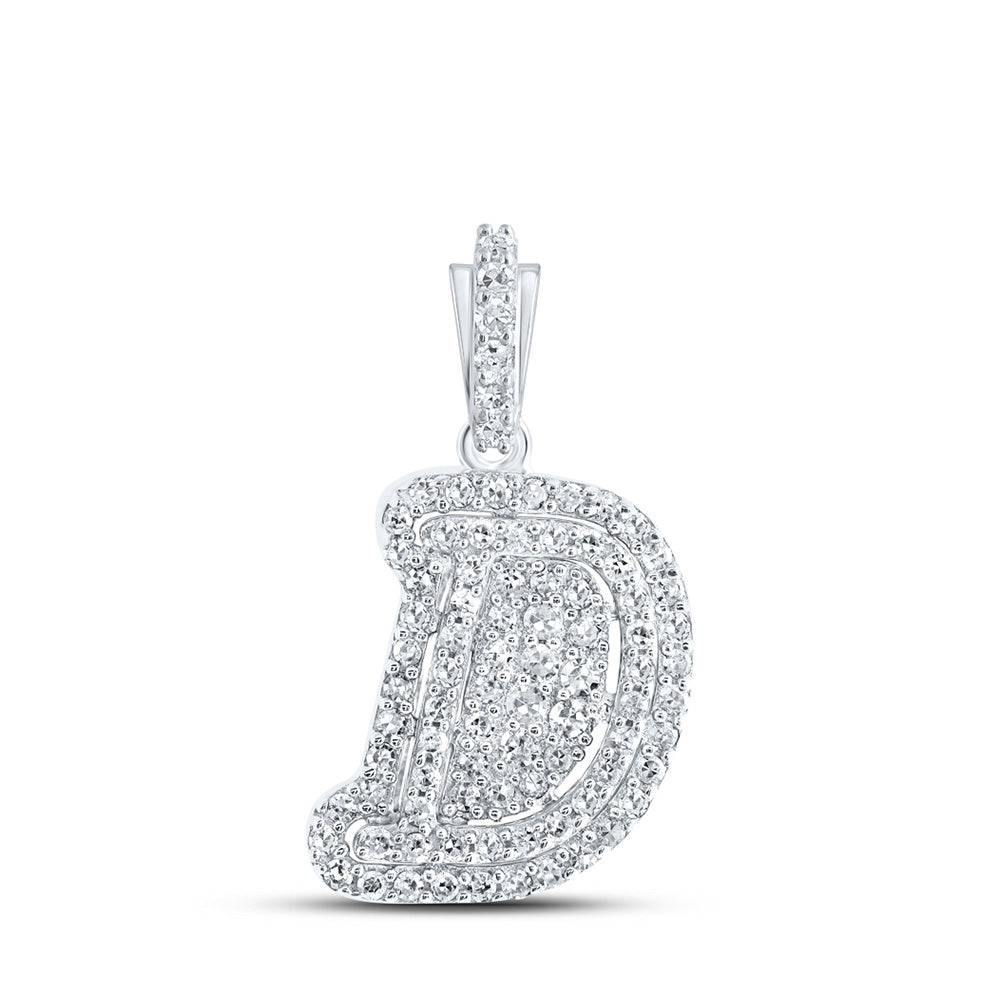 10kt White Gold Womens Round Diamond D Initial Letter Pendant 1/5 Cttw