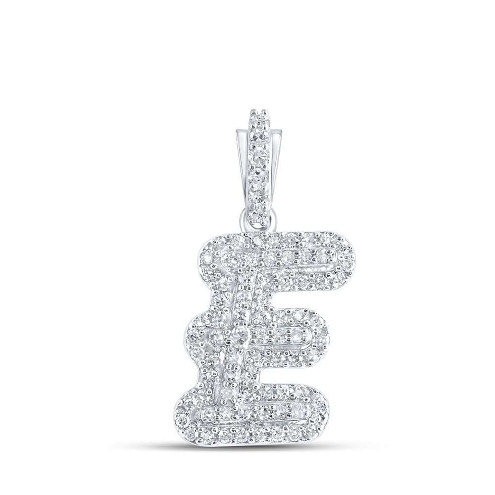 10kt White Gold Womens Round Diamond E Initial Letter Pendant 1/5 Cttw