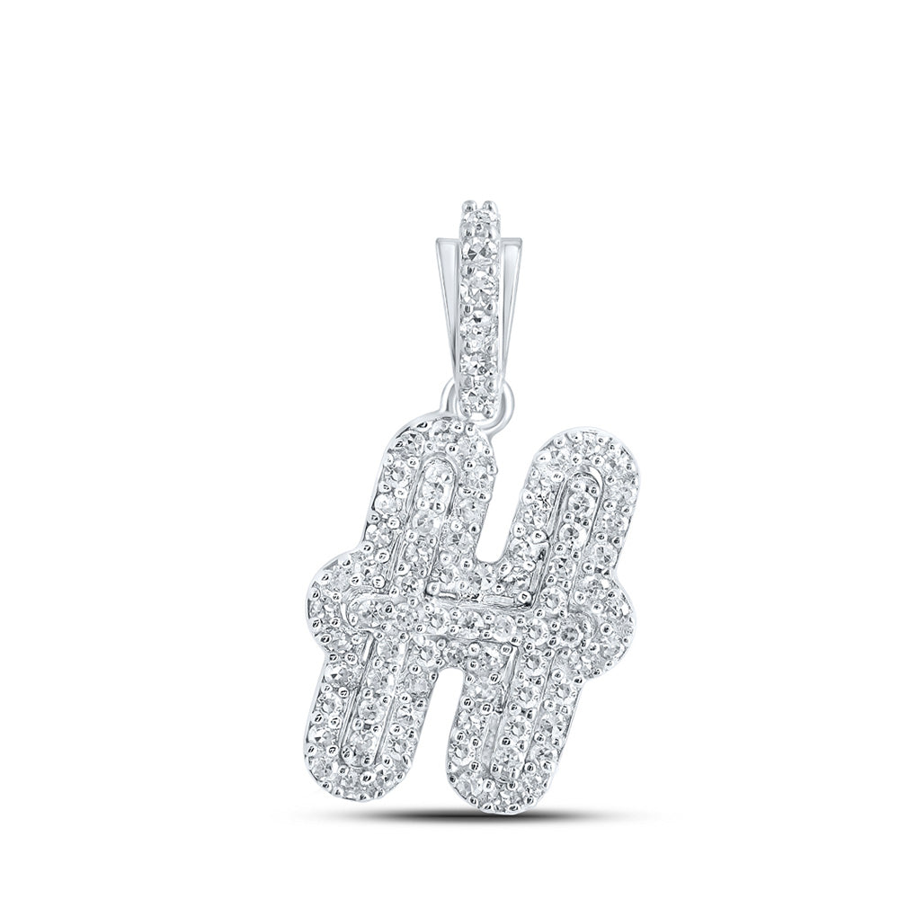 10kt White Gold Womens Round Diamond H Initial Letter Pendant 1/5 Cttw