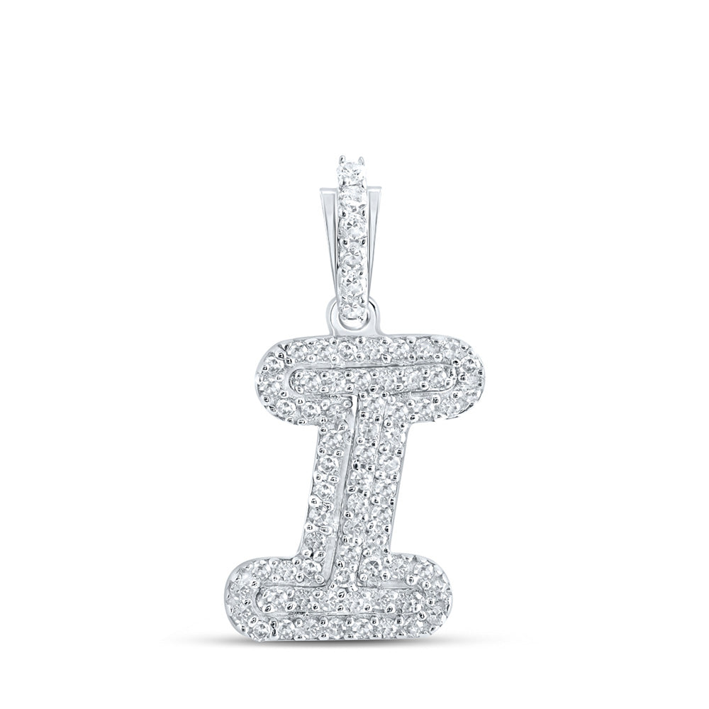 10kt White Gold Womens Round Diamond I Initial Letter Pendant 1/6 Cttw