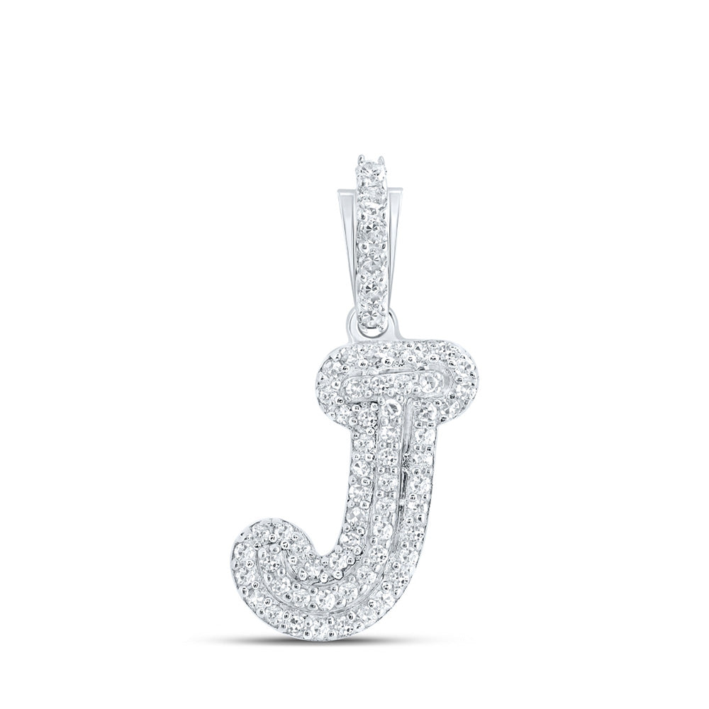 10kt White Gold Womens Round Diamond J Initial Letter Pendant 1/6 Cttw