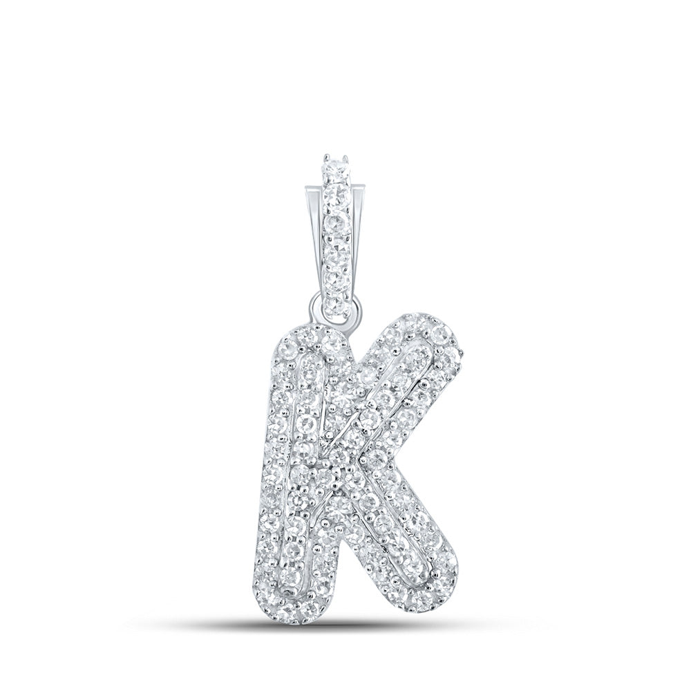 10kt White Gold Womens Round Diamond K Initial Letter Pendant 1/5 Cttw