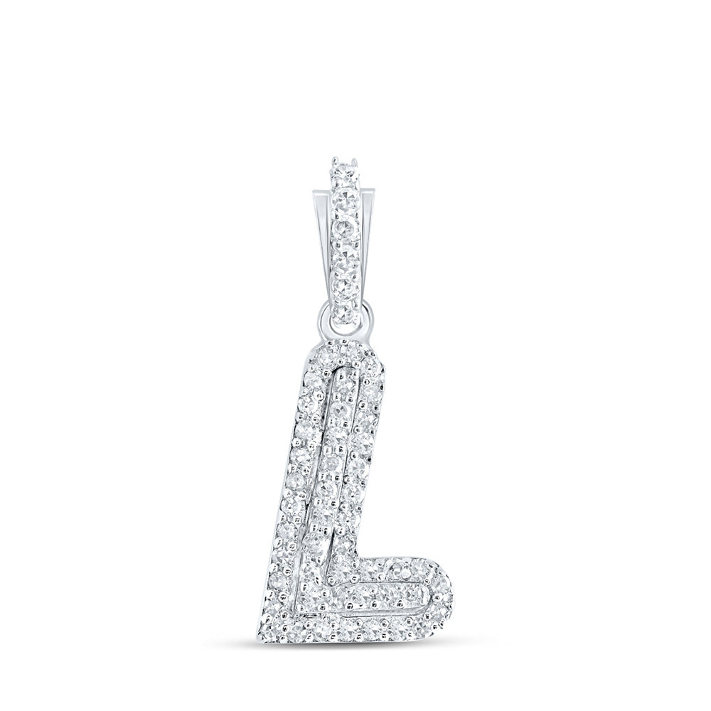 10kt White Gold Womens Round Diamond L Initial Letter Pendant 1/8 Cttw