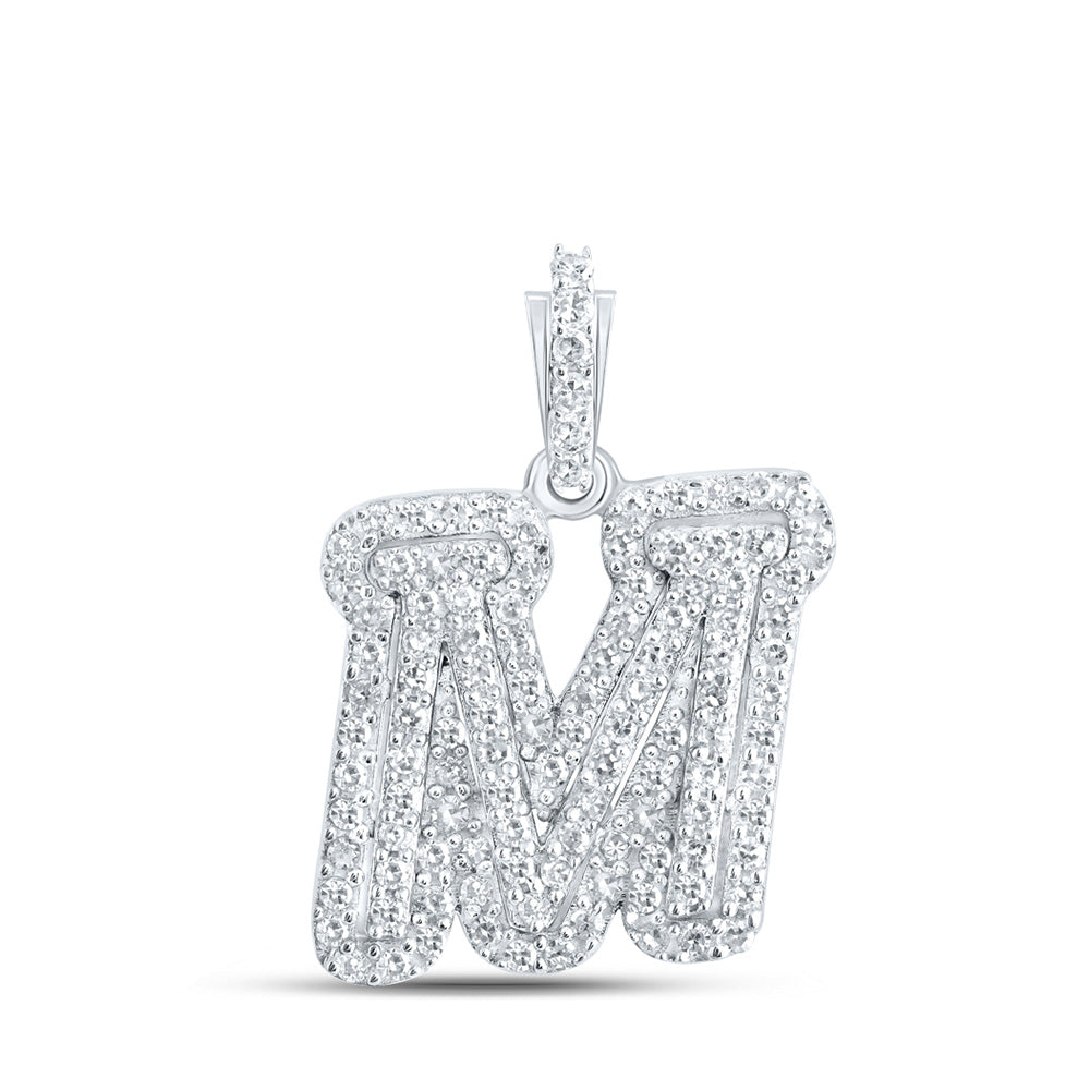 10kt White Gold Womens Round Diamond M Initial Letter Pendant 1/4 Cttw