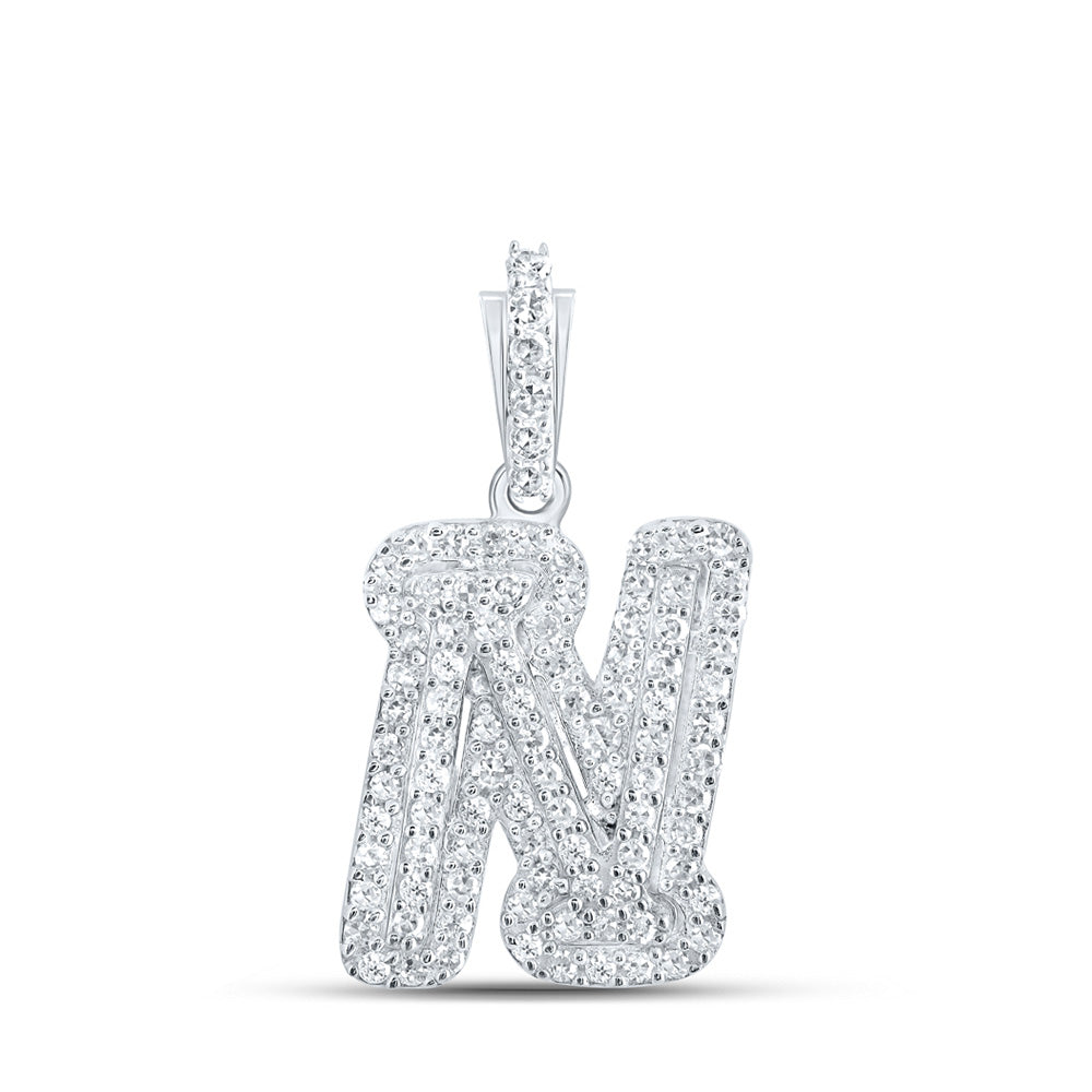 10kt White Gold Womens Round Diamond N Initial Letter Pendant 1/5 Cttw