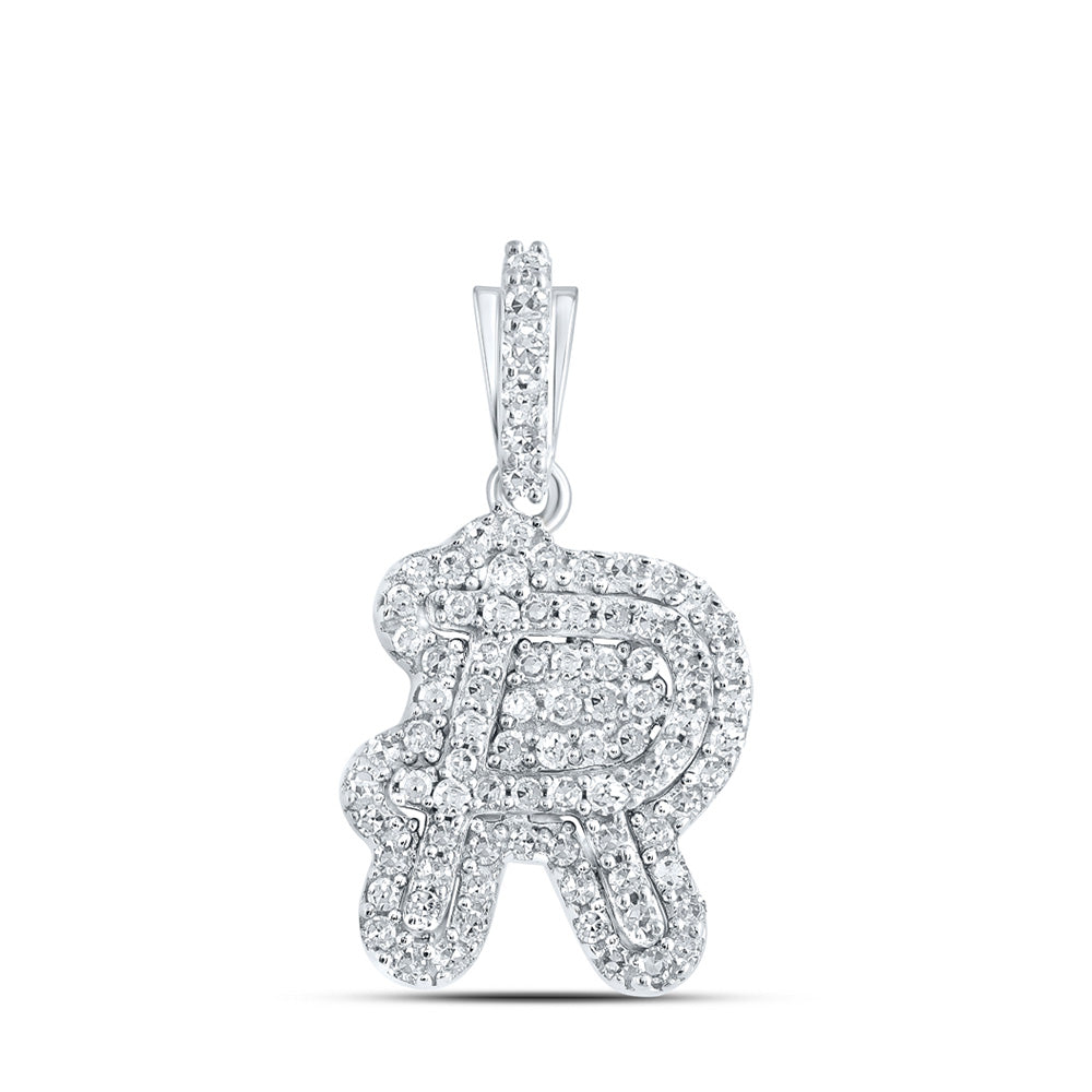 10kt White Gold Womens Round Diamond R Initial Letter Pendant 1/5 Cttw