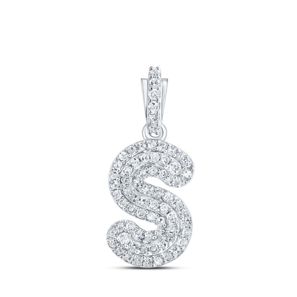 10kt White Gold Womens Round Diamond S Initial Letter Pendant 1/5 Cttw