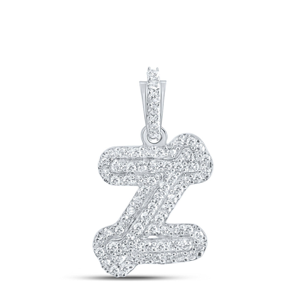 10kt White Gold Womens Round Diamond Z Initial Letter Pendant 1/5 Cttw