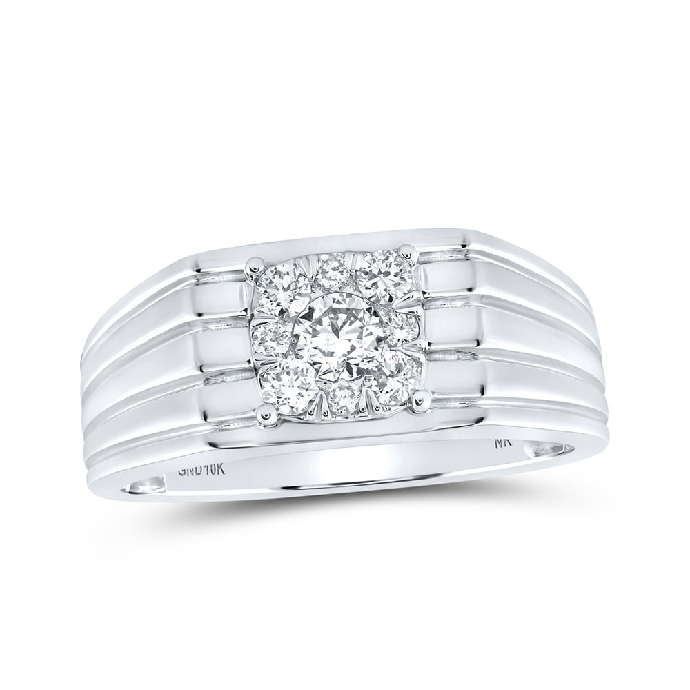 10kt White Gold Mens Round Diamond Solitaire Band Ring 1/2 Cttw