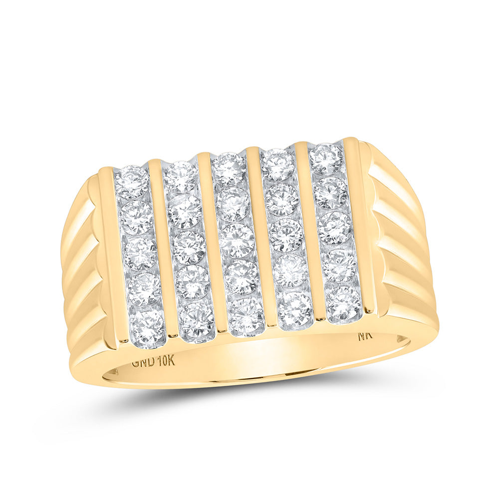 10kt Yellow Gold Mens Round Diamond 5-Row Band Ring 1 Cttw