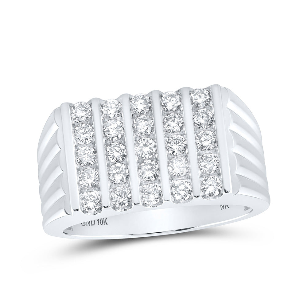 10kt White Gold Mens Round Diamond 5-Row Band Ring 1 Cttw