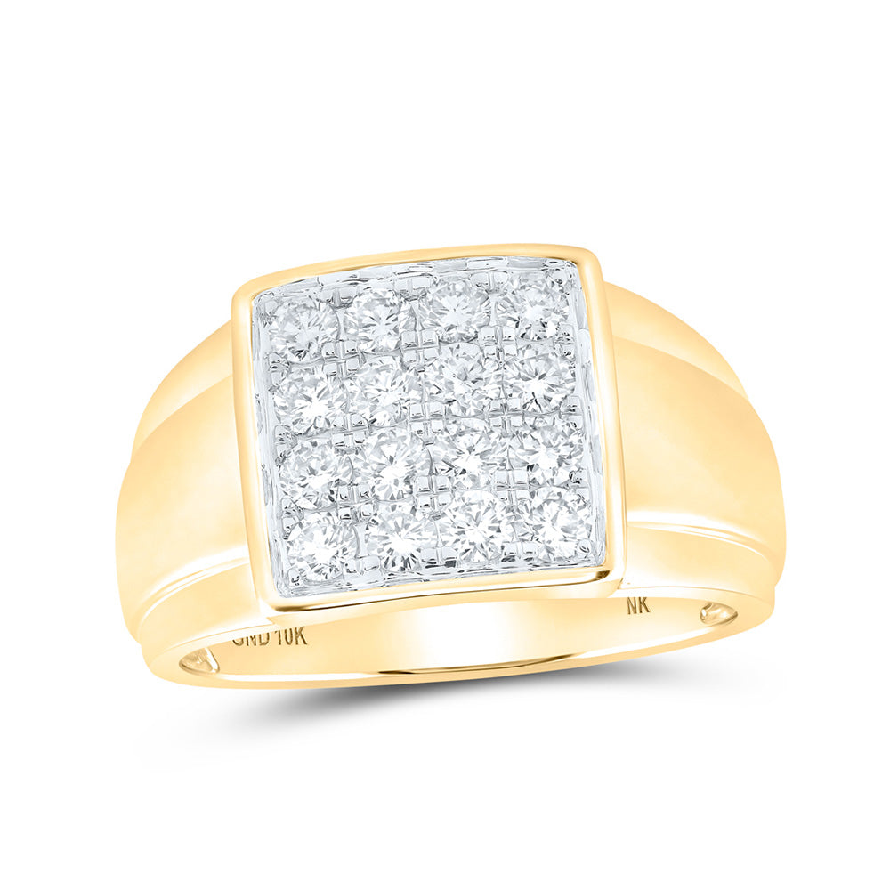 10kt Yellow Gold Mens Round Diamond Square Ring 1 Cttw