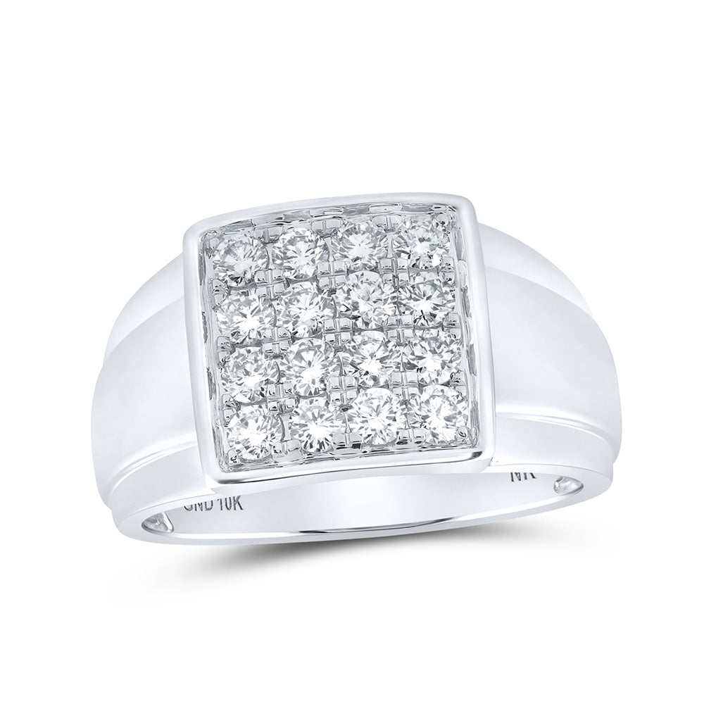 10kt White Gold Mens Round Diamond Square Ring 1 Cttw