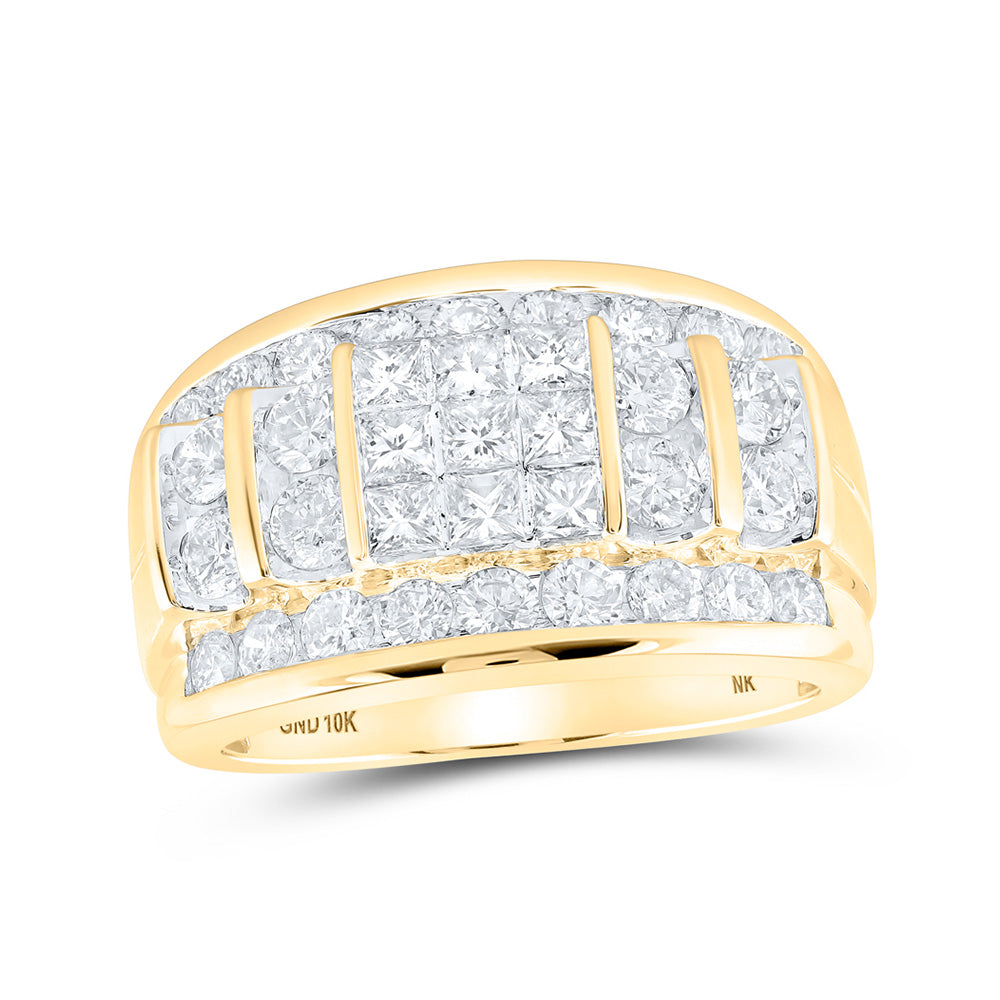 10kt Yellow Gold Mens Princess Diamond Round Band Ring 3 Cttw