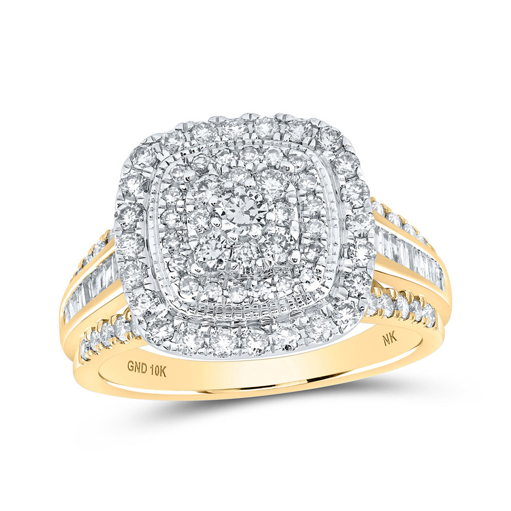 10kt Yellow Gold Womens Round Diamond Square Ring 1 Cttw