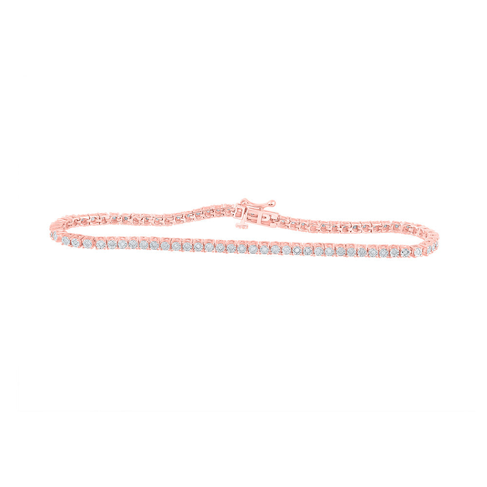 Rose-tone Sterling Silver Womens Round Diamond 7-inch Fashion Bracelet 3/8 Cttw