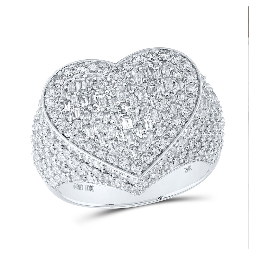 10kt White Gold Womens Round Diamond Heart Ring 2-3/4 Cttw