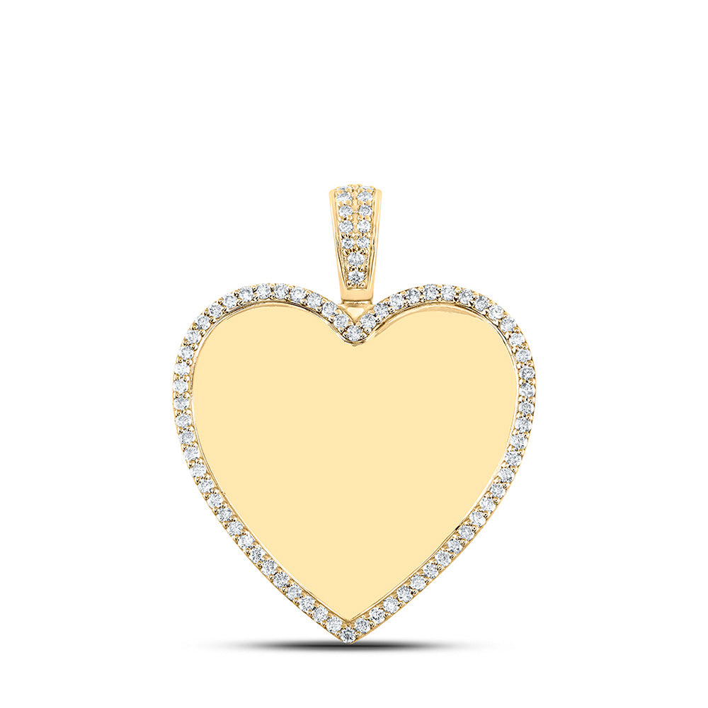 10kt Yellow Gold Mens Round Diamond Memory Heart Charm Pendant 1-1/3 Cttw