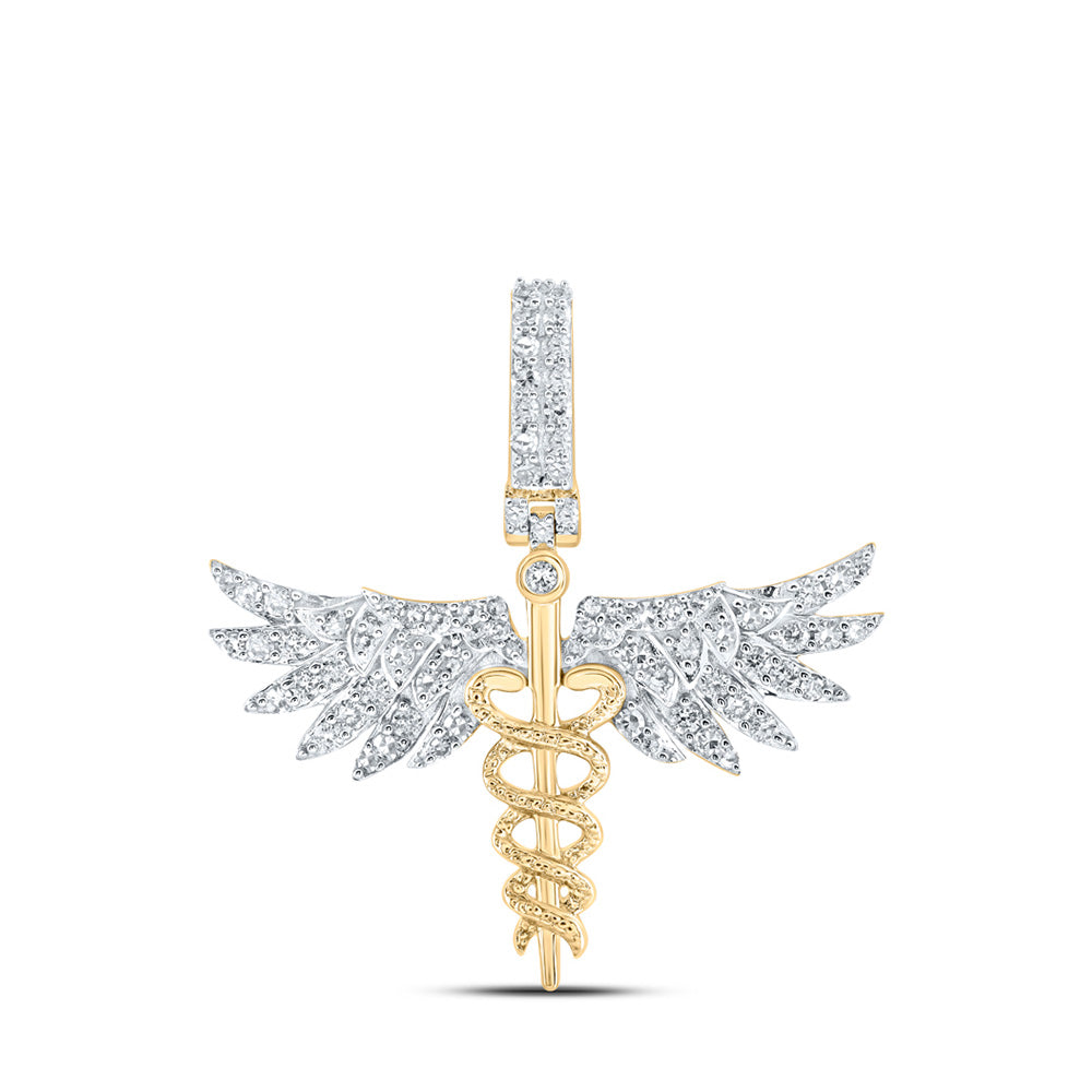 10kt Yellow Gold Womens Round Diamond Caduceus Medical Pendant 5/8 Cttw