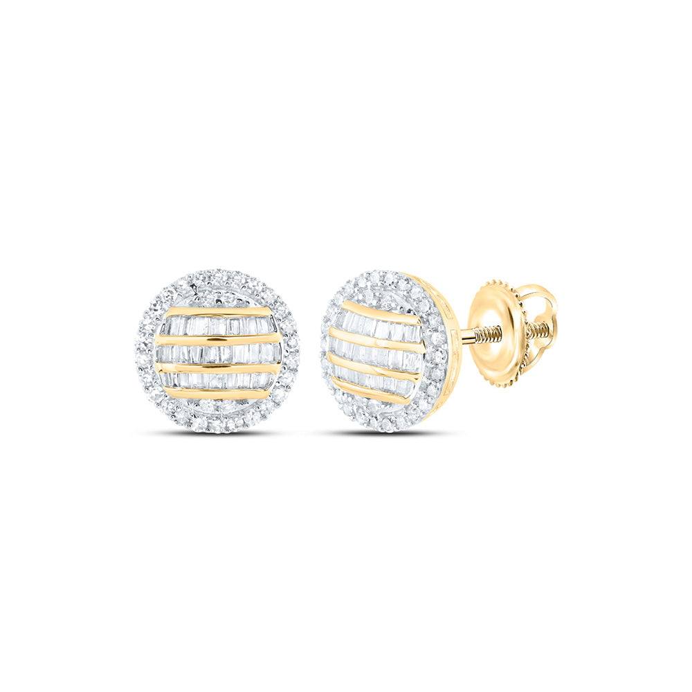 10kt Yellow Gold Mens Round Diamond Circle Earrings 5/8 Cttw