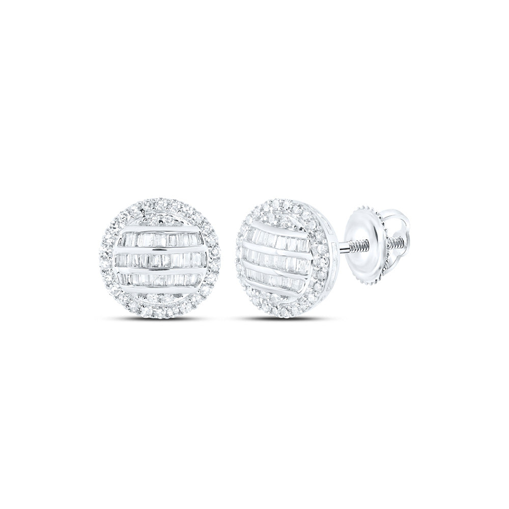 10kt White Gold Mens Baguette Diamond Circle Earrings 5/8 Cttw