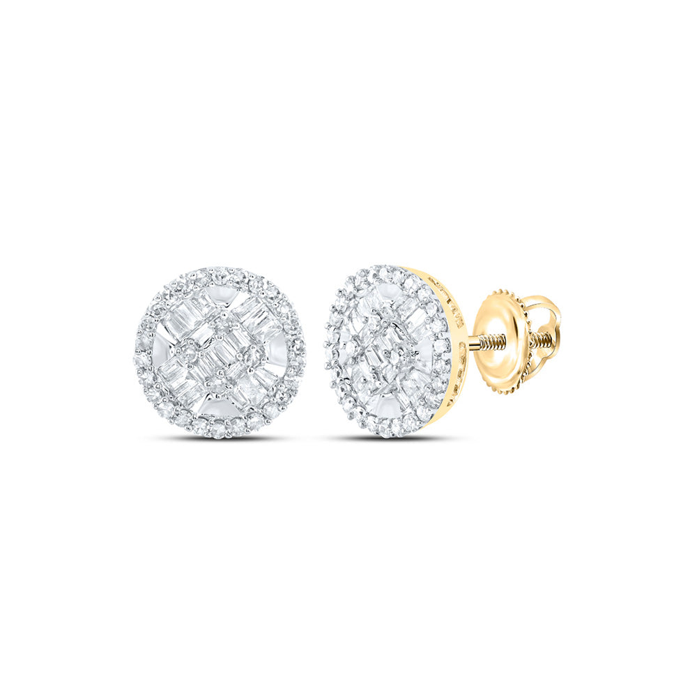 10kt Yellow Gold Mens Baguette Diamond Circle Earrings 5/8 Cttw