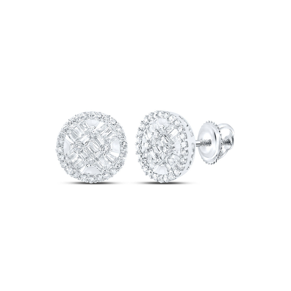 10kt White Gold Mens Baguette Diamond Circle Earrings 5/8 Cttw