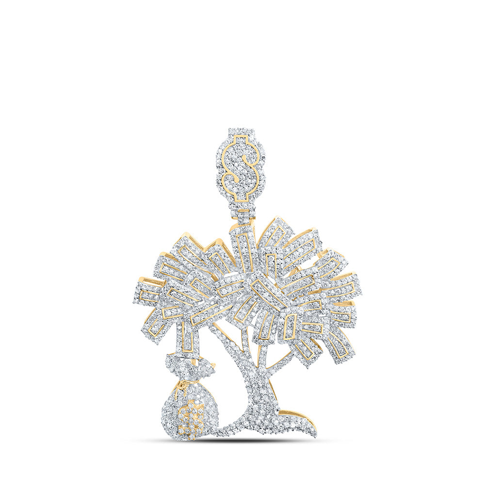 10kt Yellow Gold Mens Round Diamond Money Tree Charm Pendant 2-3/4 Cttw