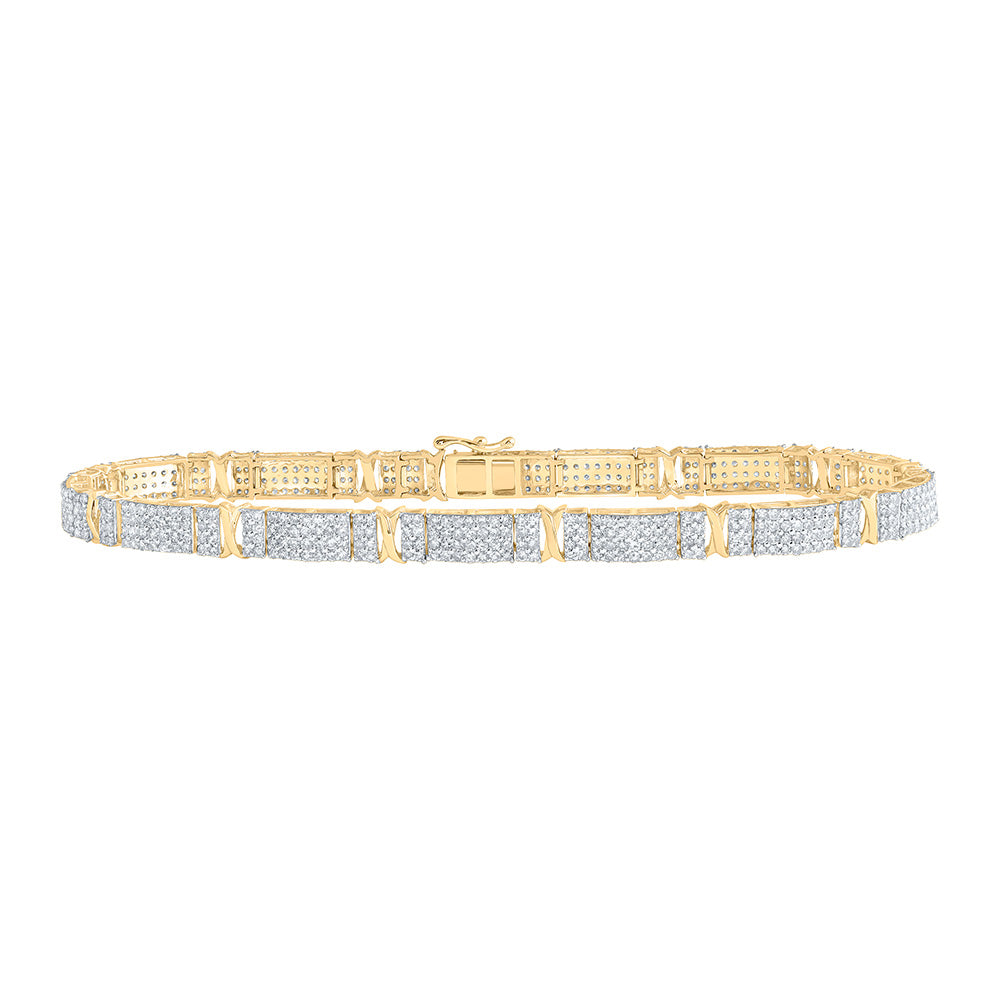 10kt Yellow Gold Mens Round Diamond 8.5-inch Link Bracelet 4-1/2 Cttw