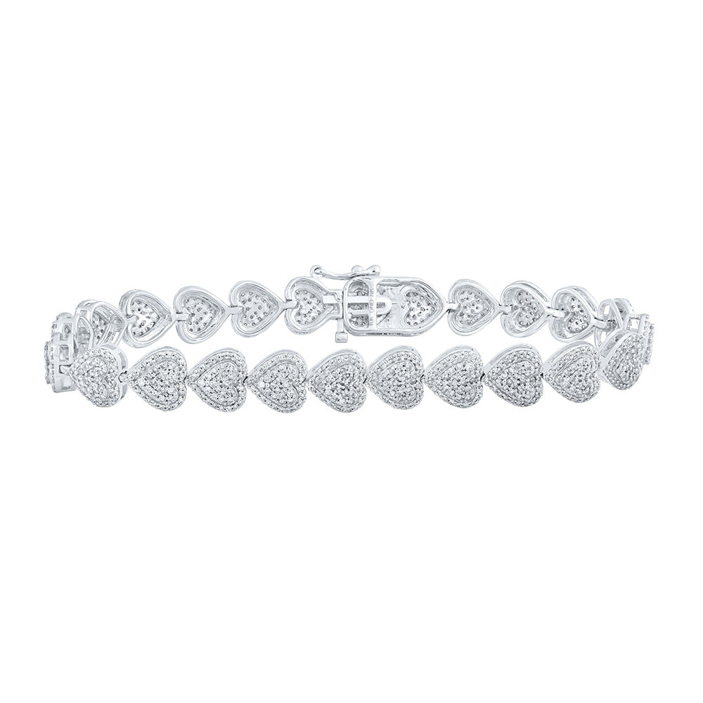 10kt White Gold Womens Round Diamond Heart Bracelet 2-5/8 Cttw