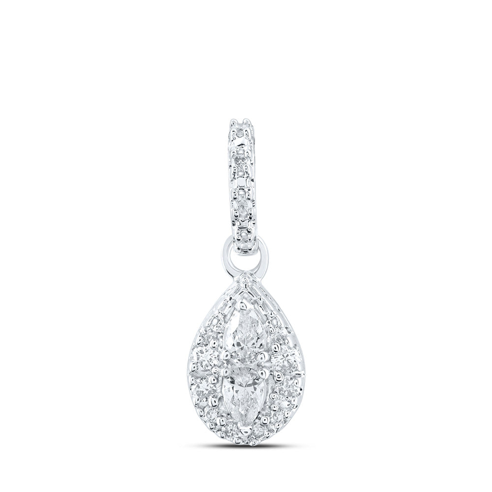 10kt White Gold Womens Pear Diamond Fashion Pendant 1/6 Cttw