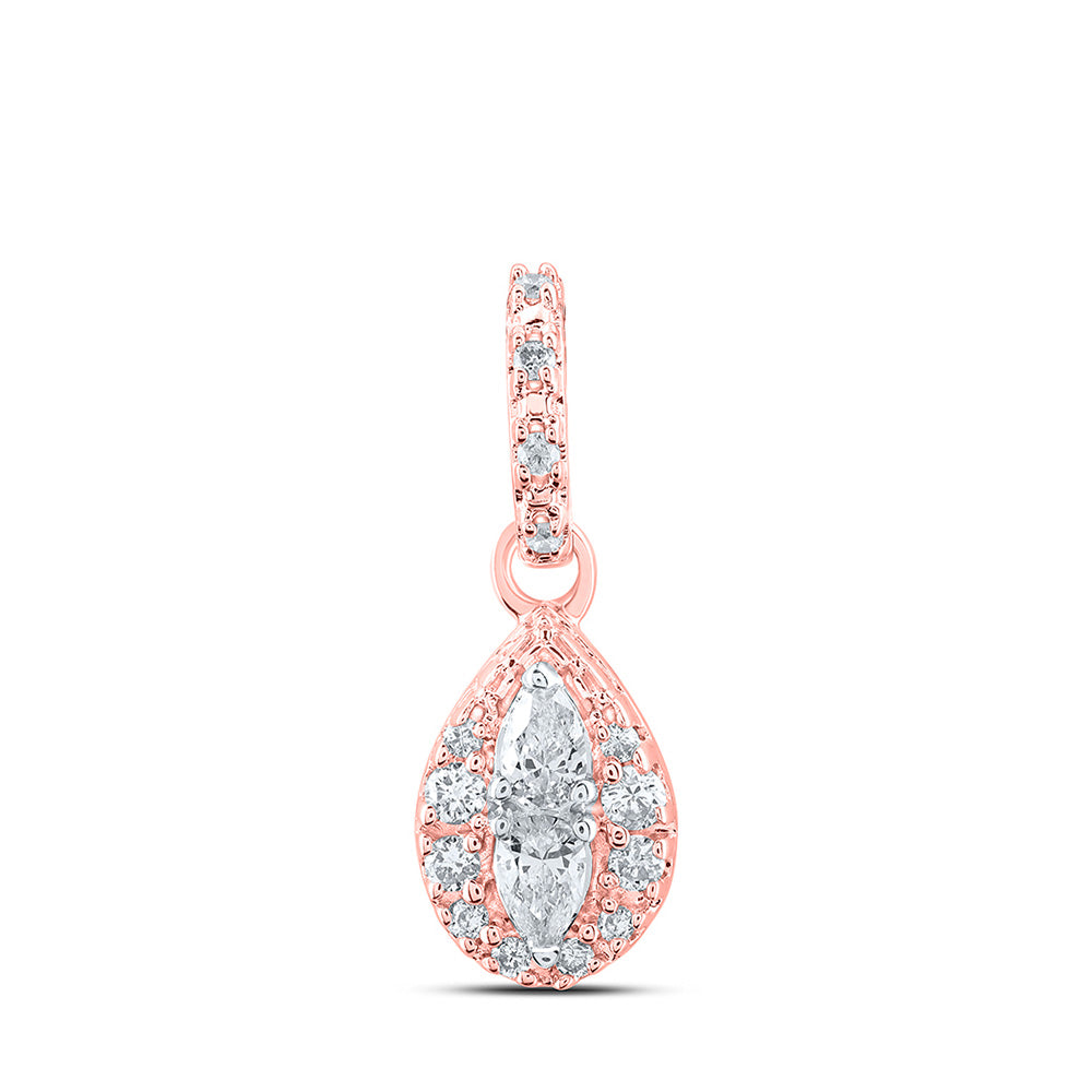 10kt Rose Gold Womens Pear Diamond Fashion Pendant 1/6 Cttw