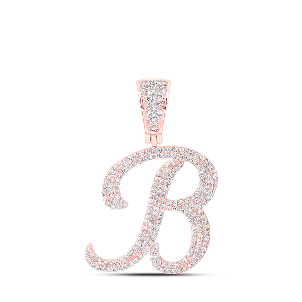 10kt Rose Gold Mens Round Diamond B Initial Letter Charm Pendant 1 Cttw