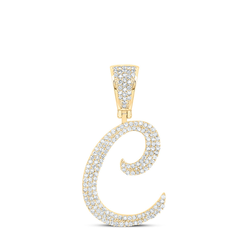 10kt Yellow Gold Mens Round Diamond C Initial Letter Pendant 3/4 Cttw