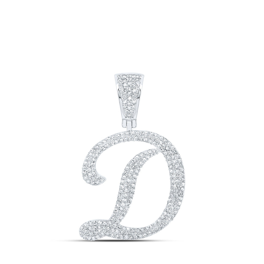 10kt White Gold Mens Round Diamond D Initial Letter Charm Pendant 1 Cttw