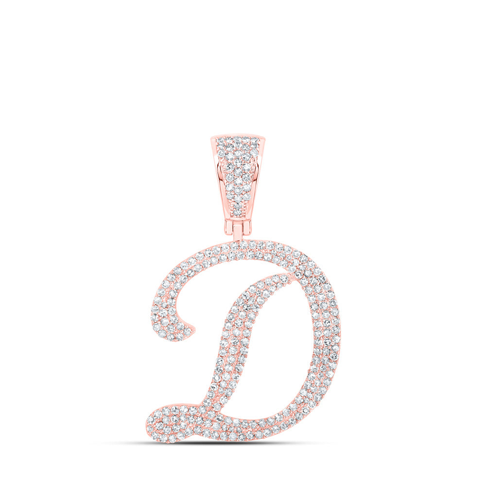 10kt Rose Gold Mens Round Diamond D Initial Letter Charm Pendant 1 Cttw