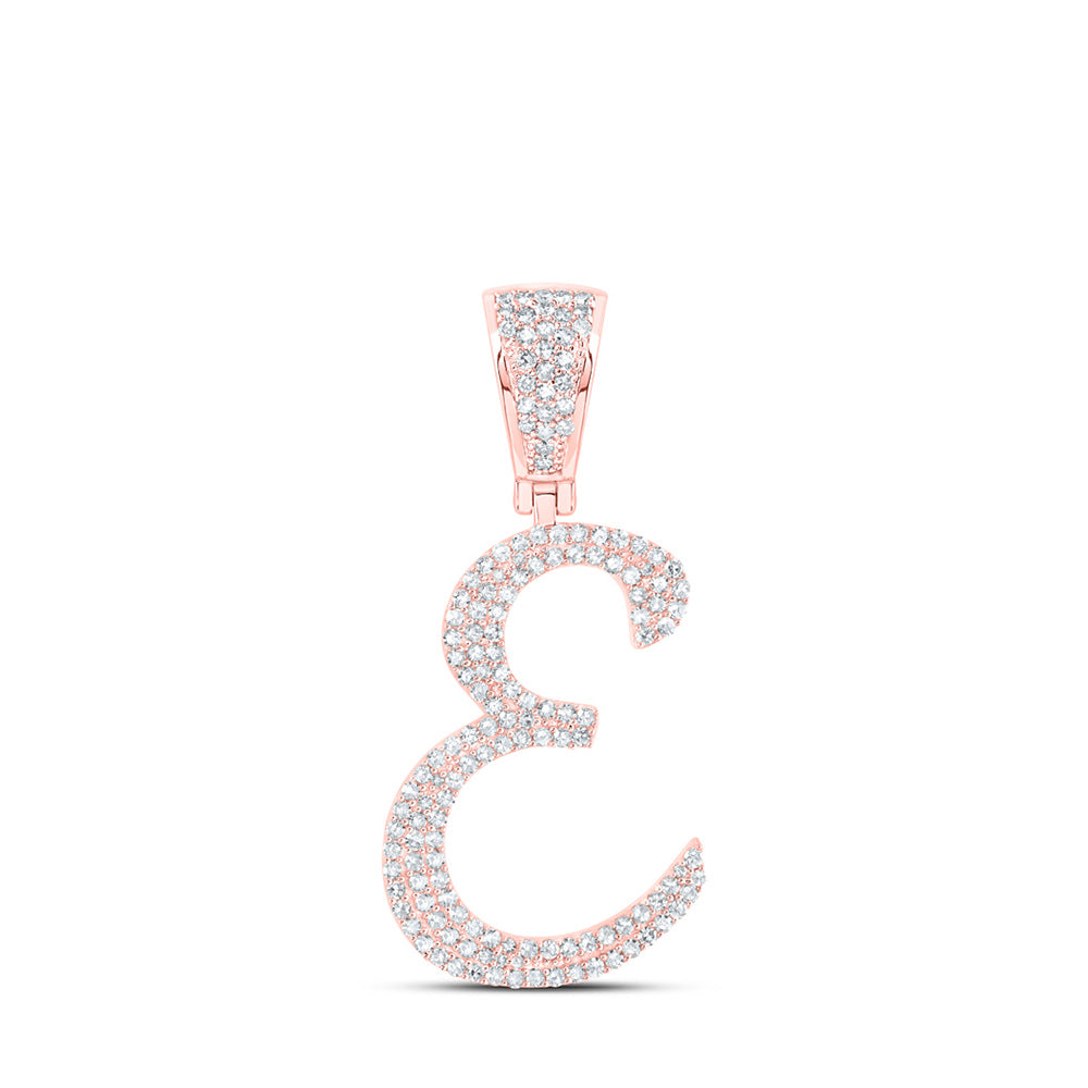 10kt Rose Gold Mens Round Diamond E Initial Letter Charm Pendant 3/4 Cttw