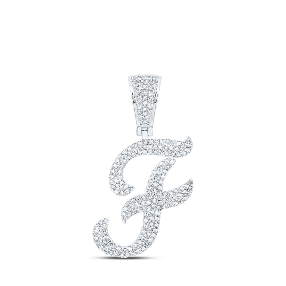 10kt White Gold Mens Round Diamond F Initial Letter Charm Pendant 7/8 Cttw