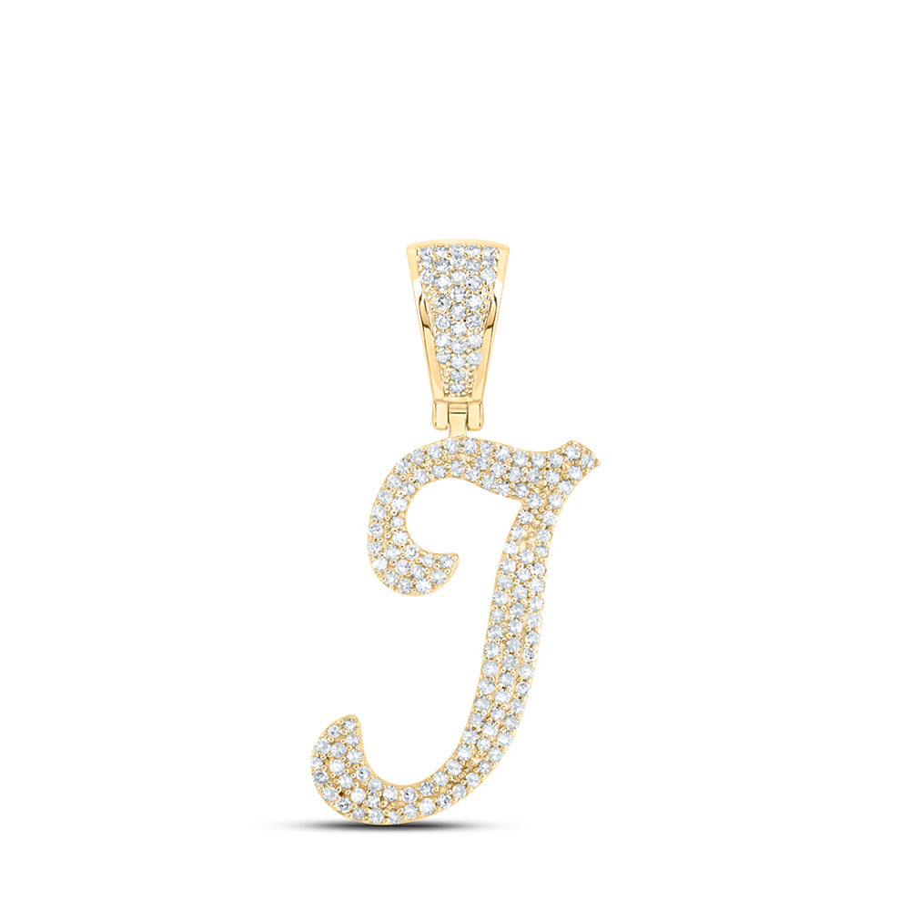 10kt Yellow Gold Mens Round Diamond I Initial Letter Charm Pendant 5/8 Cttw